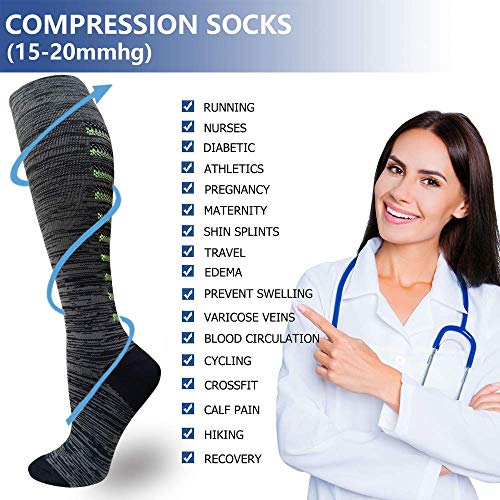 ACTINPUT Calcetines de Compresión Medias de Compresion Mujer y Hombre para Running,Atlético, Ciclismo,Médico, Enfermera,Volar, Viajar (Assorted 01-6 Pares, S-M)