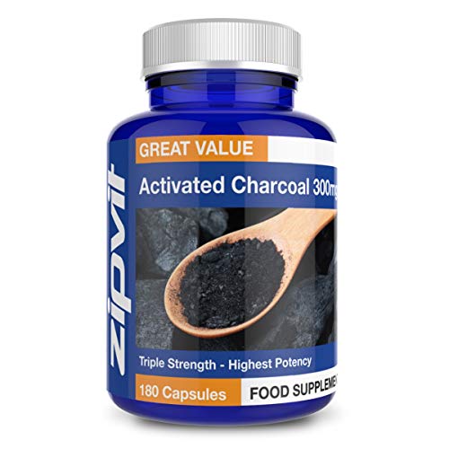 Activated Charcoal 300mg, 180 Coconut Charcoal Capsules. Digestion and Detox Support.