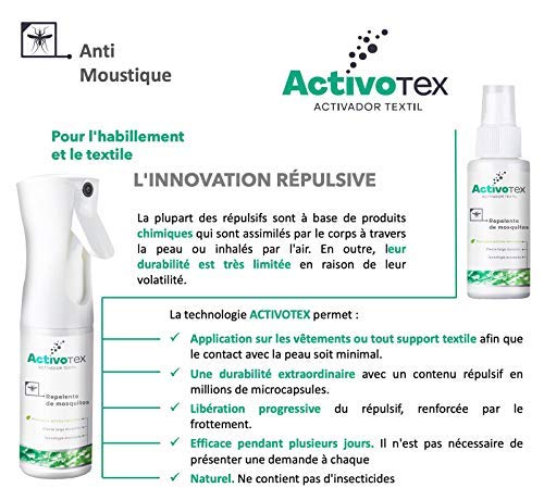 ActivoTex Spray Repelente de Mosquitos Natural | Antimosquitos de Larga duración contra picaduras para niños, Adultos, Perros. | Extracto Natural Citrodiol | Auyentador de Mosquitos Potente (80ml)