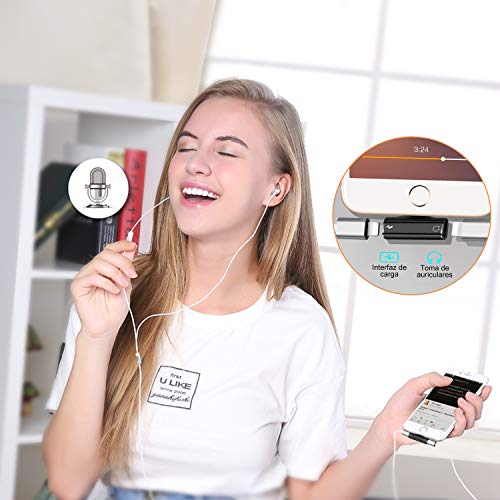 Adaptador de Auriculares Compatible para i-Phone 11/11Pro/11Pro MAX/XS MAX/XR/X/7 Plus/8 Plus，Conector para Auriculares [Música + Carga + Llamada + Control de Volumen + Voz Vivir] 5 en 1-Negro
