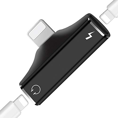 Adaptador de Auriculares Compatible para i-Phone 11/11Pro/11Pro MAX/XS MAX/XR/X/7 Plus/8 Plus，Conector para Auriculares [Música + Carga + Llamada + Control de Volumen + Voz Vivir] 5 en 1-Negro