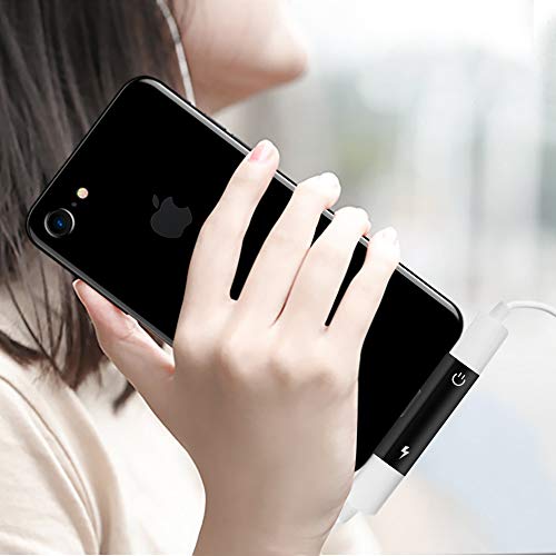 Adaptador de Auriculares Compatible para i-Phone 11/11Pro/11Pro MAX/XS MAX/XR/X/7 Plus/8 Plus，Conector para Auriculares [Música + Carga + Llamada + Control de Volumen + Voz Vivir] 5 en 1-Negro
