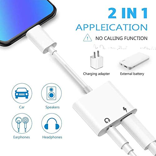 Adaptador de Auriculares para iPhone 11 Adaptador Conector de Auriculares 3.5 mm Jack Dongle Adaptador de Audio para iPhone 11/11Pro/XS/XR/X/8/8Plus/7/7Plus Audio Accesorios Soporta Todos iOS-Blanco