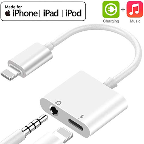Adaptador de Auriculares para iPhone 11 Adaptador Conector de Auriculares 3.5 mm Jack Dongle Adaptador de Audio para iPhone 11/11Pro/XS/XR/X/8/8Plus/7/7Plus Audio Accesorios Soporta Todos iOS-Blanco
