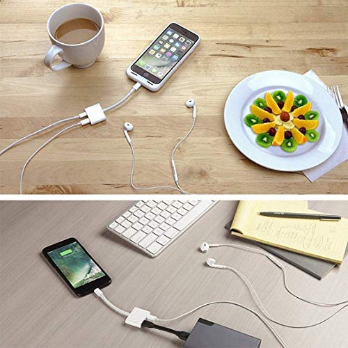 Adaptador de Auriculares para iPhone 11/11Pro/XS/XR/XS MAX/8 Plus Adaptador de Dual AUX Cable Adaptador de para iPhone Convertidor de Audio Soporte de Control de Volumen del Todo iOS Blanco
