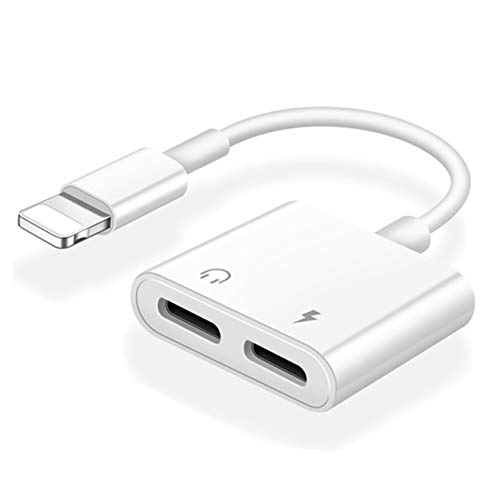 Adaptador de Auriculares para iPhone 11/11Pro/XS/XR/XS MAX/8 Plus Adaptador de Dual AUX Cable Adaptador de para iPhone Convertidor de Audio Soporte de Control de Volumen del Todo iOS Blanco
