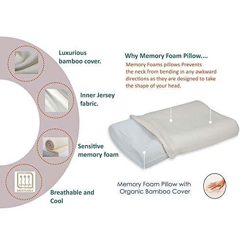 Adjustable Shredded Memory Foam Pillow for Back, Stomach, Side Sleeper - Bamboo Pillow for Sleeping & Neck Pain Relief, Washable Hypoallergenic Pillow With Cover - 51x30x10 Cm