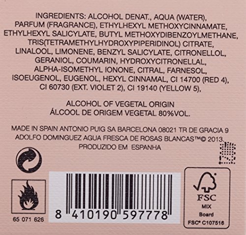 Adolfo Dominguez Agua Fresca de Rosas Blancas - Agua De Tocador Vaporizador, 60 ml