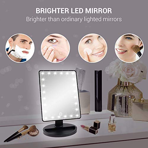 ADOV Espejo Maquillaje con Luz, 24 LED Espejo Cosmético de Sobremesa, Aumento 10x, 180° de Rotación, para Cosmético, Afeitado y Viaje - Negro