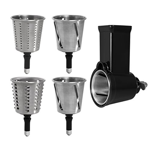 AEG AUM cortar y rallar, compatible con el robot de cocina UltraMix, grueso, 1 rebanador rallador fino, 1 accesorio para empujar, Metal, De plástico, Negro y plateado