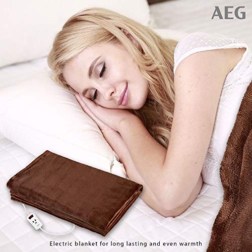 AEG WZD 5648 - Manta eléctrica, 130 x 180 cm, apagado automático, 10 niveles, 180 W, color marrón