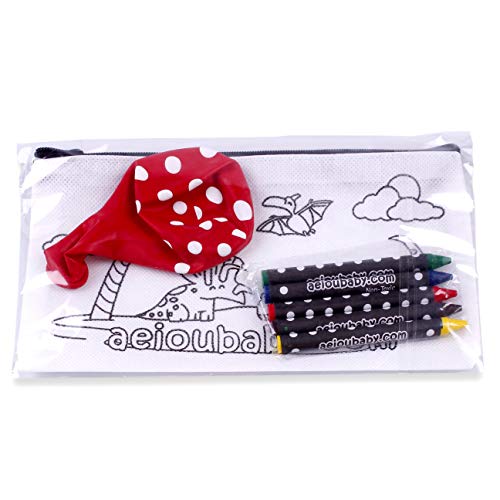 aeioubaby.com 25 Estuches para Colorear + 1 Bolsa Reutilizable | 25 Bolsas Individuales con 5 Ceras de Colores y Globo | Regalo niños Fiestas y cumpleaños