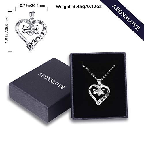 AEONSLOVE Collar de Plata para Mujer, Plata de Ley 925 Mascota Pata Collar de Huesos de Perro Colgante Joyería con Regalo de Embalaje Mejor para Mujeres Esposa de Niñas