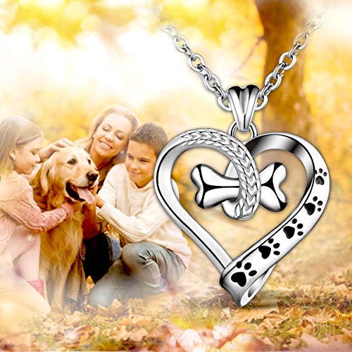 AEONSLOVE Collar de Plata para Mujer, Plata de Ley 925 Mascota Pata Collar de Huesos de Perro Colgante Joyería con Regalo de Embalaje Mejor para Mujeres Esposa de Niñas