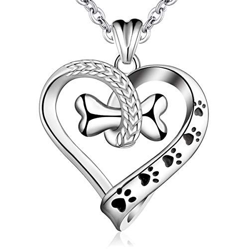 AEONSLOVE Collar de Plata para Mujer, Plata de Ley 925 Mascota Pata Collar de Huesos de Perro Colgante Joyería con Regalo de Embalaje Mejor para Mujeres Esposa de Niñas