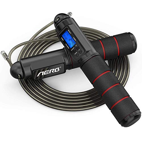 Aerb Cuerda para Saltar Contador, Combas para Saltar con Mango Antideslizante, Grabación de Calorías para Casa, Gimnasio, Entrenamiento, HIIT