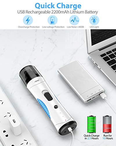 Aerb Lima de Uñas Eléctrica para Perro Gato, Cortauñas Perro con LED Luz (7000 tr / min y 8500 tr / min) USB Recargable para Mascota Mediano y Grande, con 2x Rueda Abrasiva