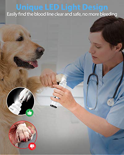 Aerb Lima de Uñas Eléctrica para Perro Gato, Cortauñas Perro con LED Luz (7000 tr / min y 8500 tr / min) USB Recargable para Mascota Mediano y Grande, con 2x Rueda Abrasiva