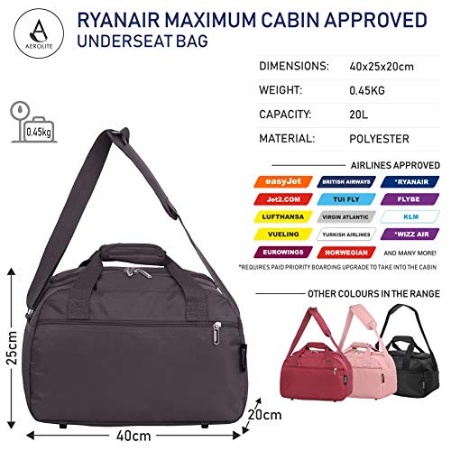 Aerolite noviembre Nuevo Ryanair 40x20x25 Tamaño máximo de la Cabina del Equipaje del Bolso Bolso de Viaje de Vuelo (Gris Oscuro)