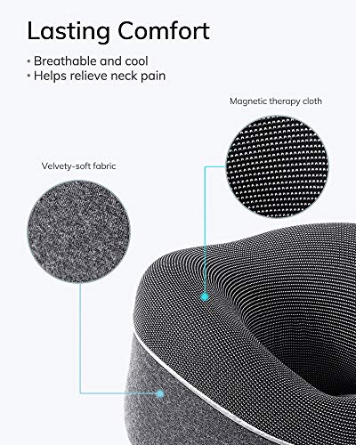 AEVO Almohada de Viaje de Espuma de Memoria, Cómoda y Transpirable, Apta para Lavador, con Antifaz Tapones Oídos y Bolsa de Viaje, Soporte 360 Grados para Cabez, Ideal para Avión Coche y Viajes, Gris