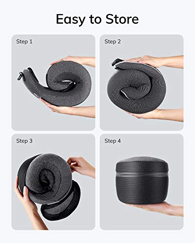 AEVO Almohada de Viaje de Espuma de Memoria, Cómoda y Transpirable, Apta para Lavador, con Antifaz Tapones Oídos y Bolsa de Viaje, Soporte 360 Grados para Cabez, Ideal para Avión Coche y Viajes, Gris
