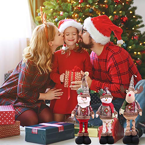 Afaneep Decoración Navideña Muñecas con Piernas Extensibles Papá Noel Elk Muñeco de Nieve Regalo del Niño Decoración de Ventana Suministros de Navidad