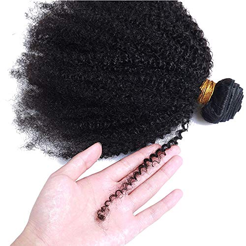 Afro Kinkys Curly Remy - Extensiones de pelo humano brasileño, 3 paquetes de mechones 4B 4C, sin procesar, color natural 14 16 18 Inch