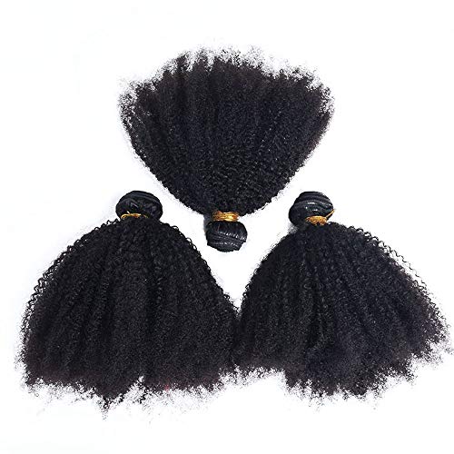 Afro Kinkys Curly Remy - Extensiones de pelo humano brasileño, 3 paquetes de mechones 4B 4C, sin procesar, color natural 14 16 18 Inch