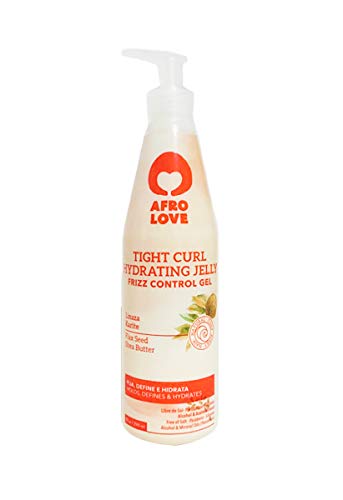 Afro Love Tight Curl Hydrating Jelly - Gel anti-encrespamiento para pelo rizado con linaza y Manteca de karité sin alcohol, parabenos o siliconas 290ml