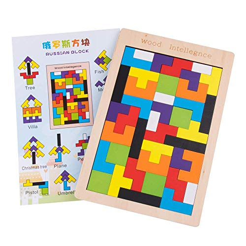 Afufu Puzzle de Madera Montessori Tetris Juguetes Educativos (40 Piezas) Tangram Rompecabezas Juego, Jigsaw Puzzle Tetris del Juguete, Tetris para Niños 3 4 5 6 Años Rompecabezas De Madera