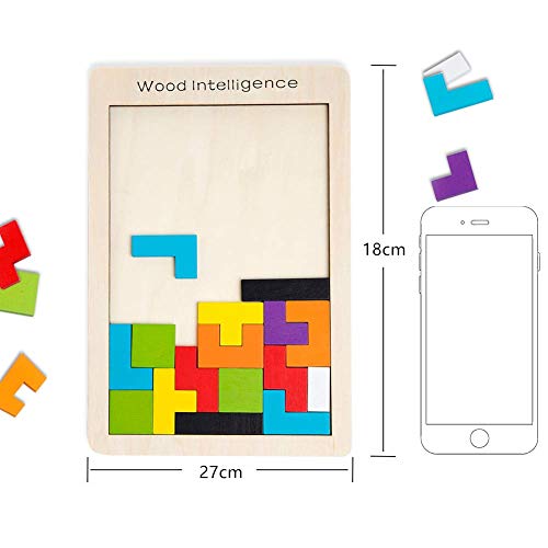 Afufu Puzzle de Madera Montessori Tetris Juguetes Educativos (40 Piezas) Tangram Rompecabezas Juego, Jigsaw Puzzle Tetris del Juguete, Tetris para Niños 3 4 5 6 Años Rompecabezas De Madera