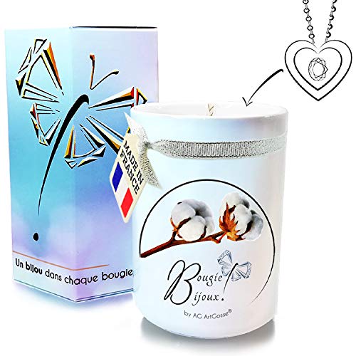 AG ArtGosse - Vela Little 170 ml Flor de algodón con Cristal de Swarovski. Perfume de Grasa y Mecha de Madera. La Joya Oculta se desvela después de 30 Minutos. Caja de Regalo Colgante.