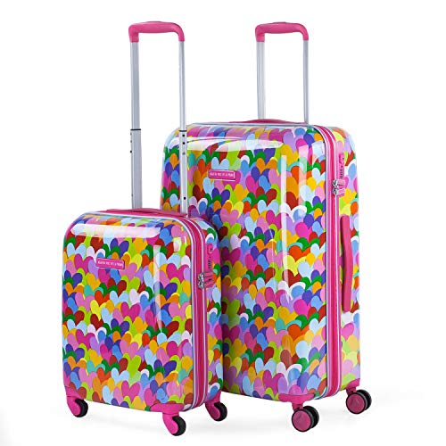 AGATHA RUIZ DE LA PRADA - Juego de Maletas de Viaje Rígidas Estampado de Corazones Trolley 4 Ruedas de Policarbonato Cómodas y Ligeras. Mediana y Pequeña. Calidad Diseño y Marca 131102, Color Fucsia