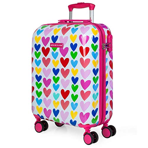 AGATHA RUIZ DE LA PRADA - Maleta Cabina Pequeña para Viaje. 4 Ruedas Trolley 55x40x20 cm Policarbonato Estampado Corazones. Equipaje de Mano. Rígida Cómoda y Ligera. Diseño Original. 130, Color Fucsia