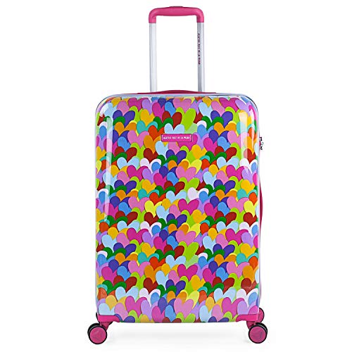 AGATHA RUIZ DE LA PRADA - Maleta de Viaje Mediana Rígida Trolley 4 Ruedas 67 cm de Policarbonato Estampado con Corazones. Resistente y Ligera. Mango 2 Asas y Candado. Estudiante 131160, Color Fucsia