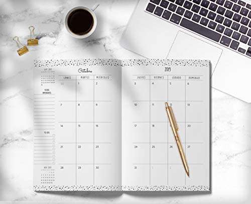 Agenda 2019 2020: Agendas Semana Vista, Calendario - Agenda semanal 15 meses - Organiza tu día - Octubre 2019 a Diciembre 2019
