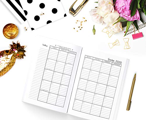 Agenda Semana Vista: Diaria de 12 Meses | Semanal y Mensual | Calendario Planificador Organizador | Formato A5 | No Me Da La Vida - Hojas Violeta y Oro (Enero a Diciembre 2020)