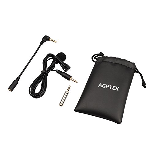 AGPTEK Z02- Mini Micrófono de Solapa 3.5mm Omnidirectional Condensador con 2 adaptadores para Smartphones, PC y Line-in grabadora, Color Negro