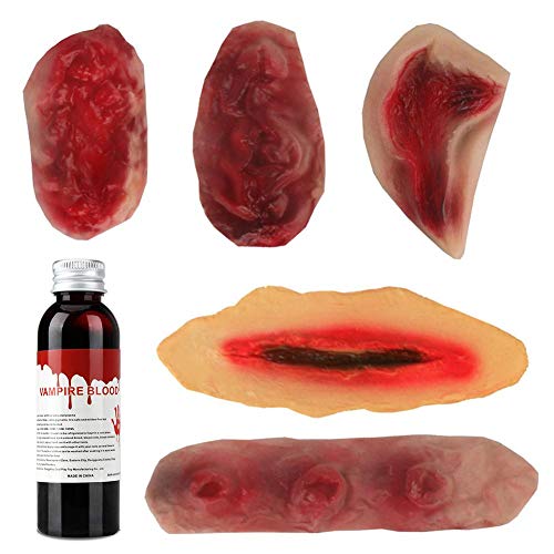 Ahagut Halloween Zombie Scars Tattoos Pegatinas de Sangre de Vampiro con Accesorios de Maquillaje Corporal Especiales de Sangre de costra Falsa