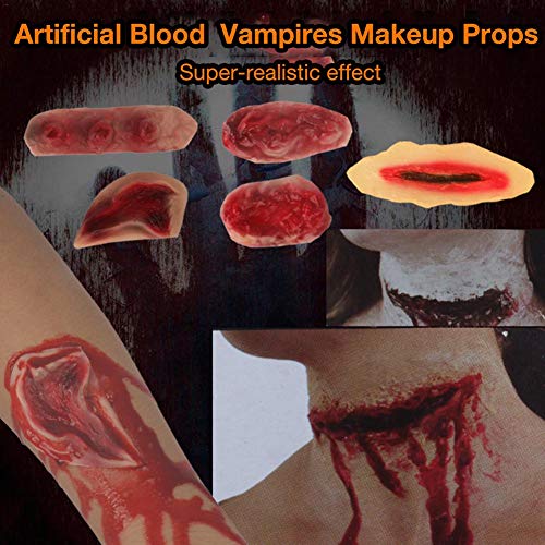 Ahagut Halloween Zombie Scars Tattoos Pegatinas de Sangre de Vampiro con Accesorios de Maquillaje Corporal Especiales de Sangre de costra Falsa