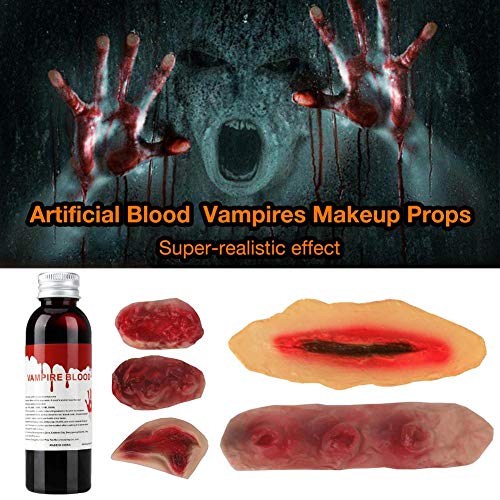 Ahagut Halloween Zombie Scars Tattoos Pegatinas de Sangre de Vampiro con Accesorios de Maquillaje Corporal Especiales de Sangre de costra Falsa