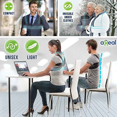 aHeal Corrector de Postura para Hombre y Mujer | Soporte para Corregir la Postura | Corsé Ortopédico para Escoliosis Cifosis | Alivio del Dolor de Espalda y Corrector de Mala Postura | Talla 4 Negro