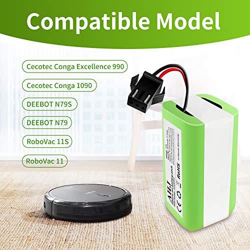 AHJ Batería de Reemplazo Compatible con Cecotec Conga Excellence 990 950 1090, Ecovacs Deebot N79S N79 DN622, eufy RoboVac 11S 11S MAX 15C MAX 30, 14.4V 2600mAh Li-Ion Batería con Cepillo