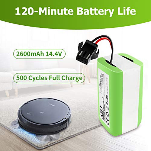 AHJ Batería de Reemplazo Compatible con Cecotec Conga Excellence 990 950 1090, Ecovacs Deebot N79S N79 DN622, eufy RoboVac 11S 11S MAX 15C MAX 30, 14.4V 2600mAh Li-Ion Batería con Cepillo
