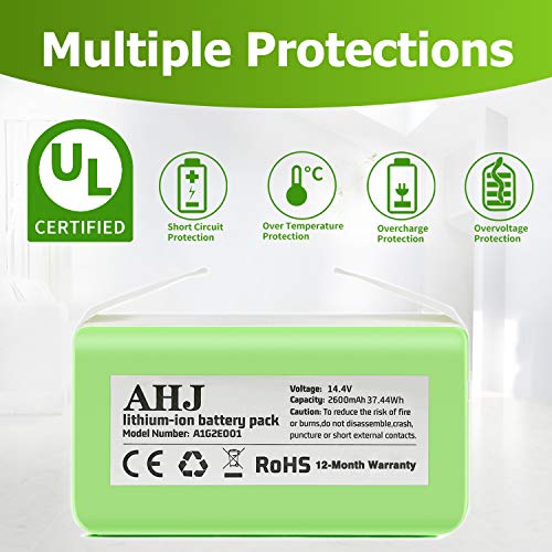 AHJ Batería de Reemplazo Compatible con Cecotec Conga Excellence 990 950 1090, Ecovacs Deebot N79S N79 DN622, eufy RoboVac 11S 11S MAX 15C MAX 30, 14.4V 2600mAh Li-Ion Batería con Cepillo