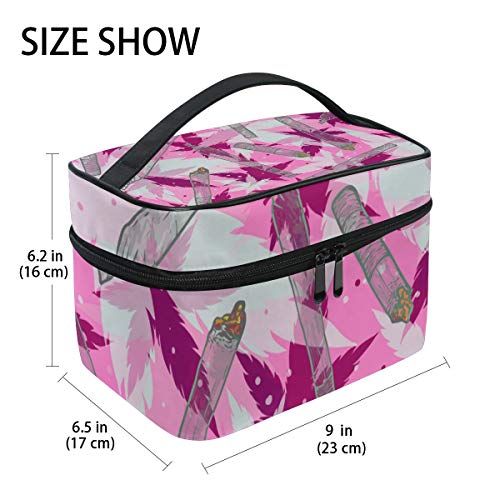 Ahomy - Bolsa de maquillaje con hojas de cannabis, color ahumado, gran bolsa de viaje con asa para niñas y mujeres