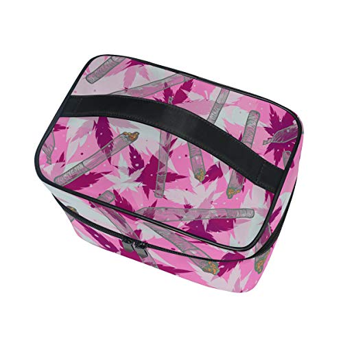 Ahomy - Bolsa de maquillaje con hojas de cannabis, color ahumado, gran bolsa de viaje con asa para niñas y mujeres