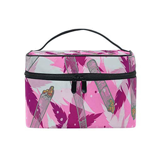 Ahomy - Bolsa de maquillaje con hojas de cannabis, color ahumado, gran bolsa de viaje con asa para niñas y mujeres