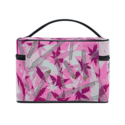 Ahomy - Bolsa de maquillaje con hojas de cannabis, color ahumado, gran bolsa de viaje con asa para niñas y mujeres