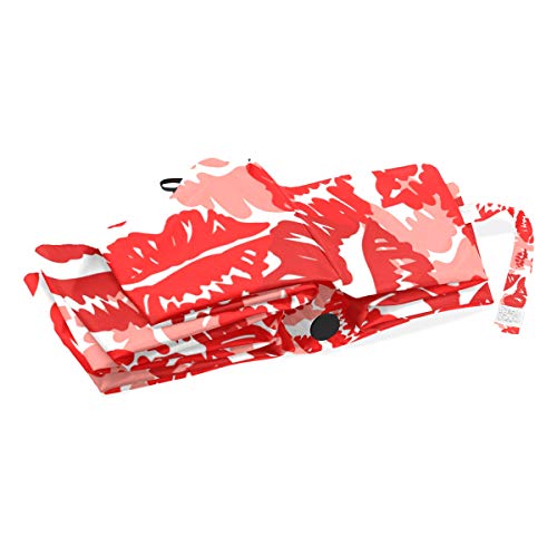 Ahomy Paraguas Plegable de Viaje, Resistente al Viento, Impresiones Rojas de pintalabios para el día de San Valentín, Paraguas, Cierre automático, Mango Antideslizante y Funda Protectora.